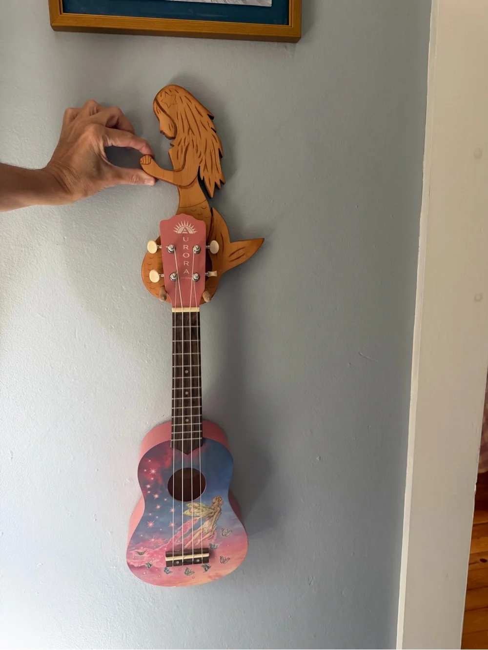 Ukelele hanger Handcrafted solid Wood Mermaid Wall Hanging